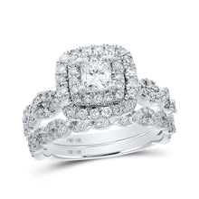 Load image into Gallery viewer, 14kt White Gold Princess Diamond Halo Bridal Wedding Ring Band Set - Radiant Elegance - Top View