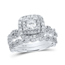 14kt White Gold Princess Diamond Halo Bridal Wedding Ring Band Set - Radiant Elegance - Top View