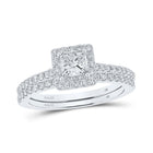 14kt White Gold Princess Diamond Halo Bridal Wedding Ring Band Set - Enchanting Elegance - Top View