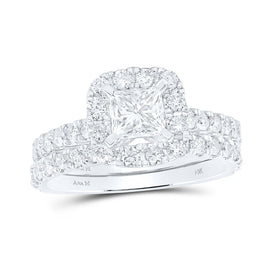 The Majestic Brilliance 14kt White Gold Princess Diamond Halo Bridal Wedding Ring Band Set - Top View