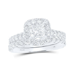 Wedding Collection | 14kt White Gold Princess Diamond Halo Bridal Wedding Ring Band Set 1-7/8 Cttw | Splendid Jewellery GND
