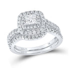 14kt White Gold Princess Diamond Halo Bridal Wedding Ring Band Set - The Enchanting Elegance - Top View