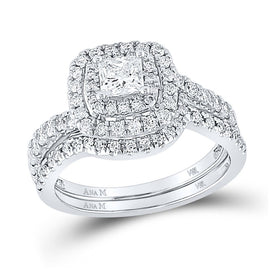 14kt White Gold Princess Diamond Halo Bridal Wedding Ring Band Set - The Enchanting Elegance - Top View
