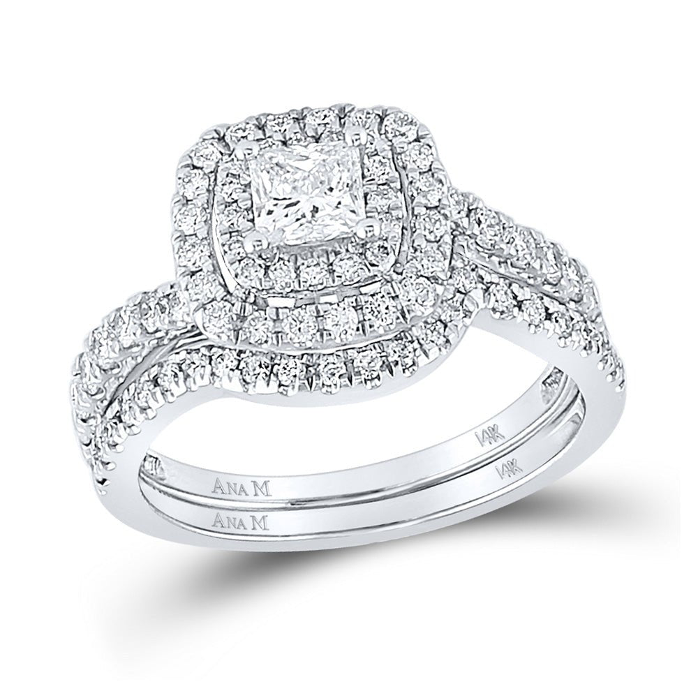 Wedding Collection | 14kt White Gold Princess Diamond Halo Bridal Wedding Ring Band Set 1 Cttw | Splendid Jewellery GND
