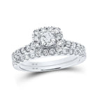 Captivating Love's Embrace 14kt White Gold Princess Diamond Halo Bridal Wedding Ring Band Set - Top View