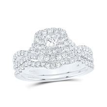 Load image into Gallery viewer, Enchanting Blue Sapphire Princess Diamond Halo Bridal Wedding Ring Band Set - Top View