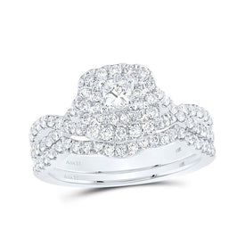 Enchanting Blue Sapphire Princess Diamond Halo Bridal Wedding Ring Band Set - Top View