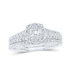 Dazzling Princess Diamond Halo Wedding Ring Band Set - Top View