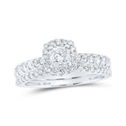 14kt White Gold Princess Diamond Halo Wedding Ring Band Set - Eternal Sparkle - Top View