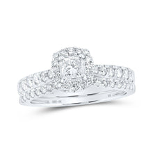 Load image into Gallery viewer, 14kt White Gold Princess Diamond Halo Bridal Wedding Ring Band Set - Eternal Elegance - Top View