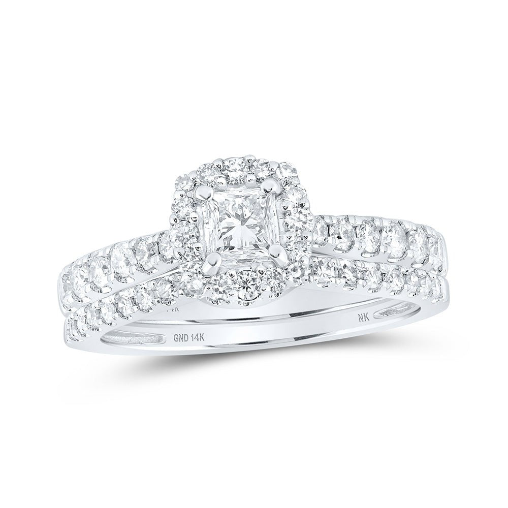 Wedding Collection | 14kt White Gold Princess Diamond Halo Bridal Wedding Ring Band Set 1 Cttw | Splendid Jewellery GND