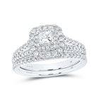 Enchanting Brilliance: 14kt White Gold Princess Diamond Halo Bridal Wedding Ring Band Set - Top View