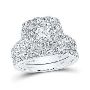 Wedding Collection | 14kt White Gold Princess Diamond Halo Bridal Wedding Ring Band Set 2 Cttw | Splendid Jewellery GND