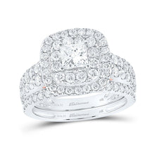 Load image into Gallery viewer, Princess Brilliance: 14kt White Gold Diamond Halo Bridal Wedding Ring Band Set - Top View