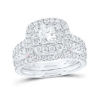 Princess Brilliance: 14kt White Gold Diamond Halo Bridal Wedding Ring Band Set - Top View