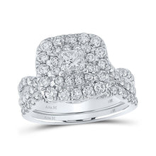 Load image into Gallery viewer, Enchanting Princess Diamond Halo Wedding Ring Set in 14kt White Gold - Top View