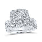 Enchanting Princess Diamond Halo Wedding Ring Set in 14kt White Gold - Top View