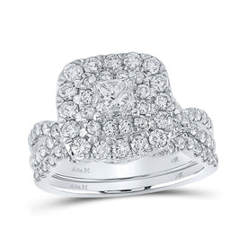 Enchanting Princess Diamond Halo Wedding Ring Set in 14kt White Gold - Top View