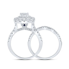 Load image into Gallery viewer, Enchanting Princess Diamond Halo Wedding Ring Set in 14kt White Gold - Side View