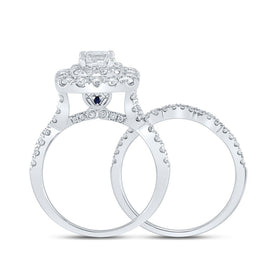 Enchanting Princess Diamond Halo Wedding Ring Set in 14kt White Gold - Side View