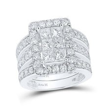Load image into Gallery viewer, Captivating Halo Brilliance 14kt White Gold Princess Diamond Bridal Set - Top View