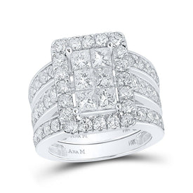 Captivating Halo Brilliance 14kt White Gold Princess Diamond Bridal Set - Top View