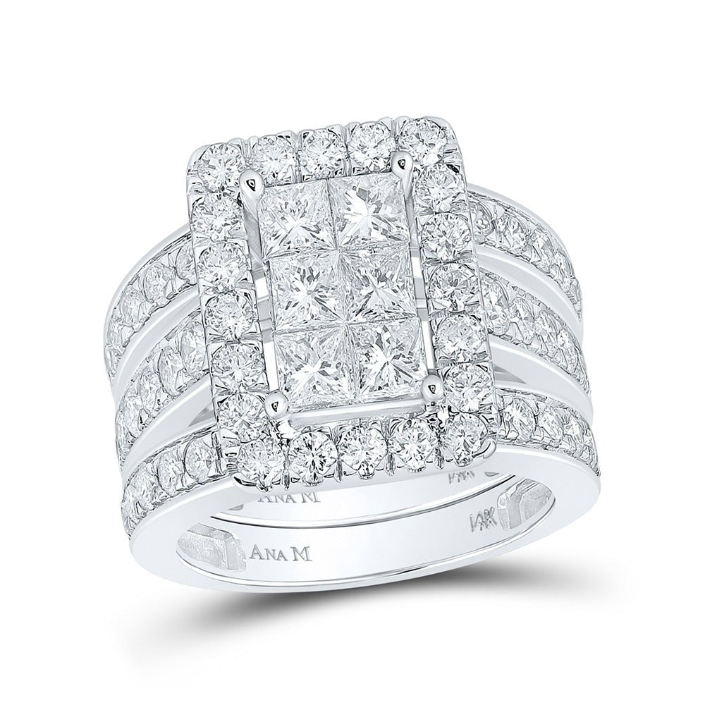 Wedding Collection | 14kt White Gold Princess Diamond Halo Bridal Wedding Ring Band Set 3-1/2 Cttw | Splendid Jewellery GND