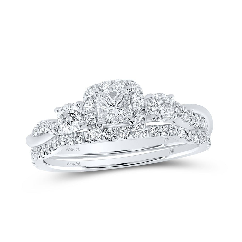 Wedding Collection | 14kt White Gold Princess Diamond Halo Bridal Wedding Ring Band Set 3/4 Cttw | Splendid Jewellery GND