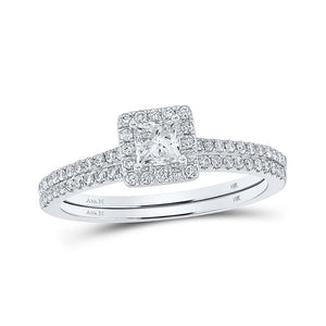 Wedding Collection | 14kt White Gold Princess Diamond Halo Bridal Wedding Ring Band Set 5/8 Cttw | Splendid Jewellery GND