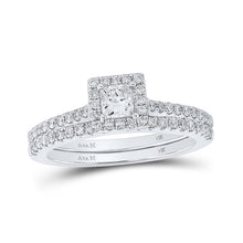Load image into Gallery viewer, 14kt White Gold Princess Diamond Halo Bridal Wedding Ring Band Set 7/8 Cttw - Top View