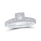 14kt White Gold Princess Diamond Halo Bridal Wedding Ring Band Set 7/8 Cttw - Top View