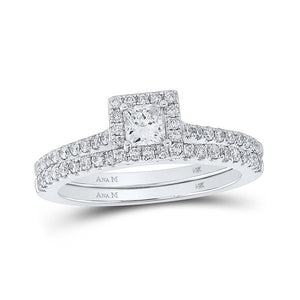 Wedding Collection | 14kt White Gold Princess Diamond Halo Bridal Wedding Ring Band Set 7/8 Cttw | Splendid Jewellery GND