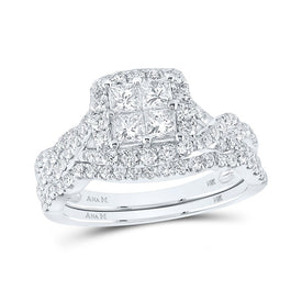 The Majestic 14kt White Gold Princess Diamond Square Bridal Wedding Ring Band Set - Top View