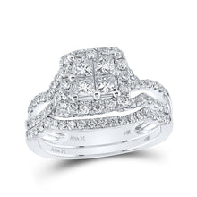 Load image into Gallery viewer, 14kt White Gold Princess Diamond Square Bridal Wedding Ring Band Set - The Enchanted Love Story - Top View