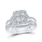 14kt White Gold Princess Diamond Square Bridal Wedding Ring Band Set - The Enchanted Love Story - Top View