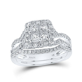 14kt White Gold Princess Diamond Square Bridal Wedding Ring Band Set - The Enchanted Love Story - Top View