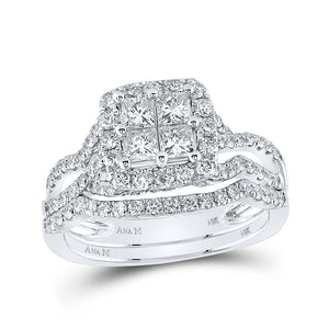 Wedding Collection | 14kt White Gold Princess Diamond Square Bridal Wedding Ring Band Set 1-1/2 Cttw | Splendid Jewellery GND