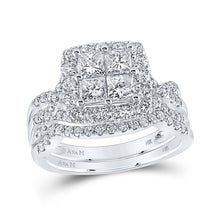 Load image into Gallery viewer, Princess Elegance 14kt White Gold Diamond Square Bridal Wedding Ring Band Set - Top View