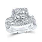 Princess Elegance 14kt White Gold Diamond Square Bridal Wedding Ring Band Set - Top View