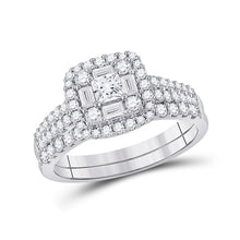 Load image into Gallery viewer, The Majestic 14kt White Gold Princess Diamond Square Bridal Wedding Ring Band Set - Top View