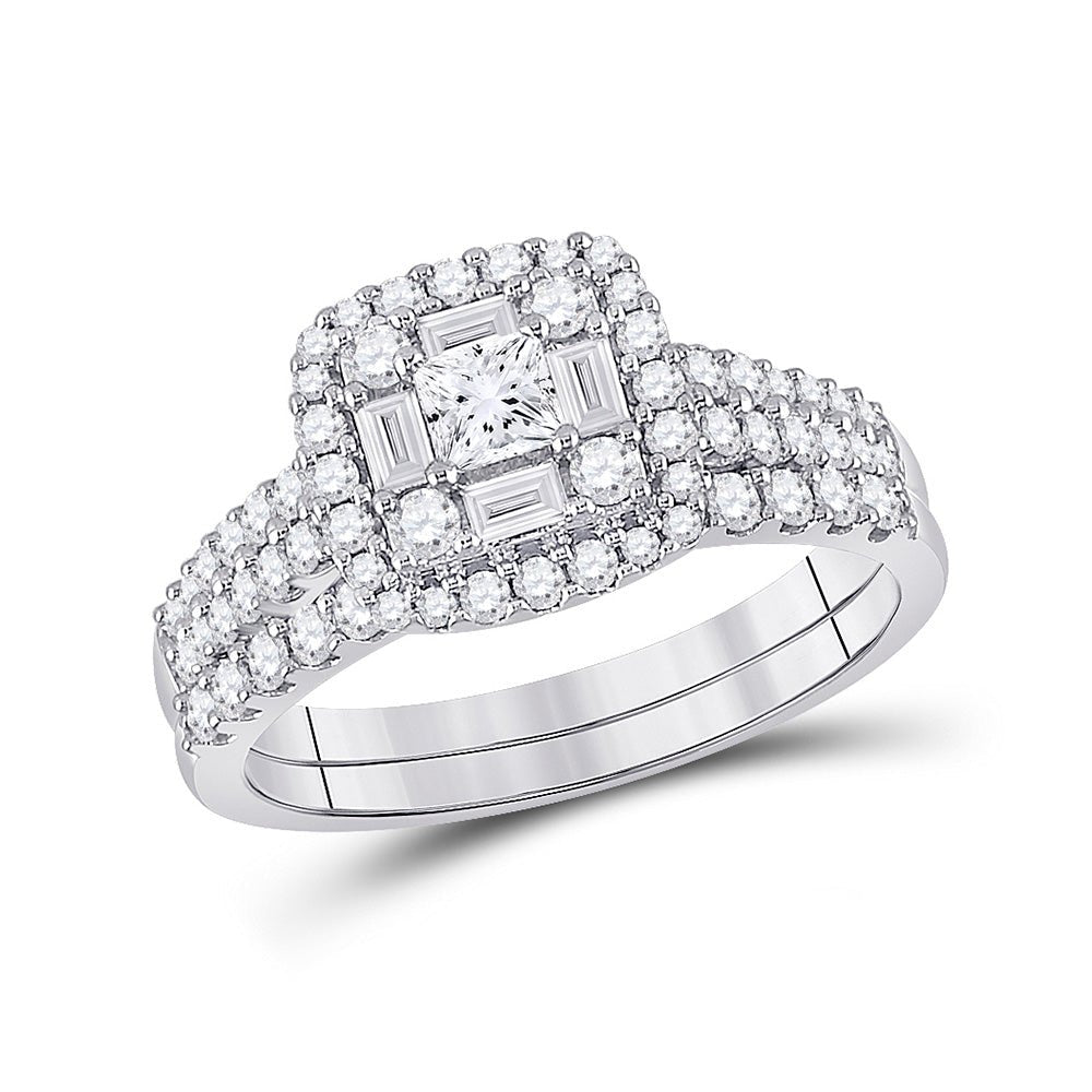 Wedding Collection | 14kt White Gold Princess Diamond Square Bridal Wedding Ring Band Set 1 Cttw | Splendid Jewellery GND