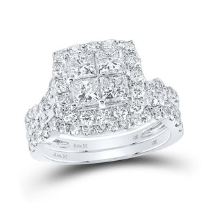 Wedding Collection | 14kt White Gold Princess Diamond Square Bridal Wedding Ring Band Set 2-5/8 Cttw | Splendid Jewellery GND