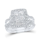 Eternal Love 14kt White Gold Princess Diamond Square Bridal Wedding Ring Band Set - Top View