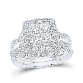 Eternal Love 14kt White Gold Princess Diamond Square Bridal Wedding Ring Band Set - Top View