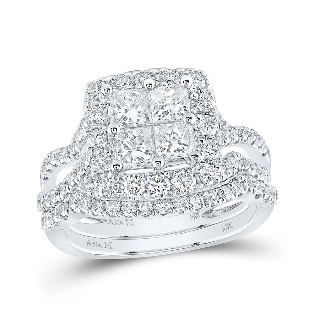 Wedding Collection | 14kt White Gold Princess Diamond Square Bridal Wedding Ring Band Set 2 Cttw | Splendid Jewellery GND