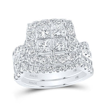 Load image into Gallery viewer, Timeless Brilliance: 14kt White Gold Princess Diamond Square Bridal Wedding Ring Band Set 3 Cttw - Top View