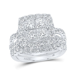 Wedding Collection | 14kt White Gold Princess Diamond Square Bridal Wedding Ring Band Set 3 Cttw | Splendid Jewellery GND