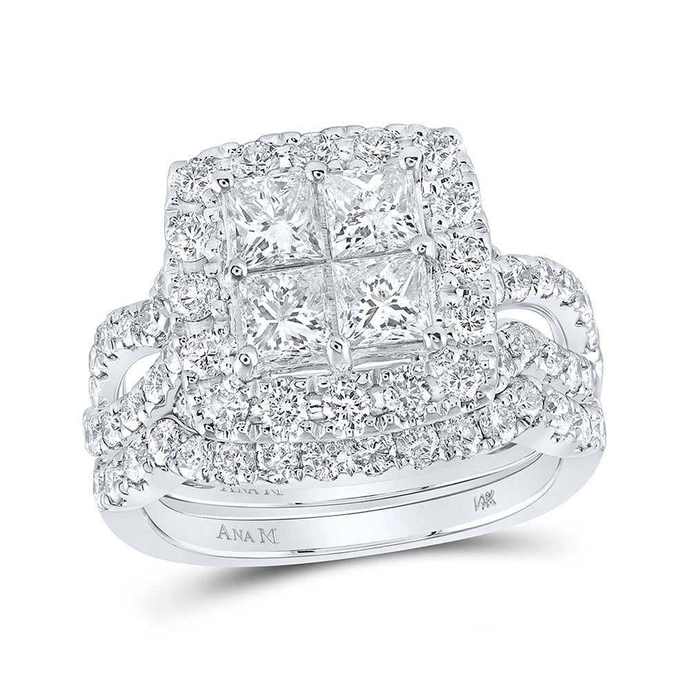 Wedding Collection | 14kt White Gold Princess Diamond Square Bridal Wedding Ring Band Set 3 Cttw | Splendid Jewellery GND