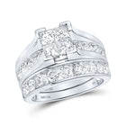 Radiant Princess Diamond Square Bridal Wedding Ring Set - 14kt White Gold, 3 Cttw - Top View