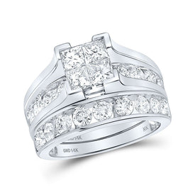 Radiant Princess Diamond Square Bridal Wedding Ring Set - 14kt White Gold, 3 Cttw - Top View